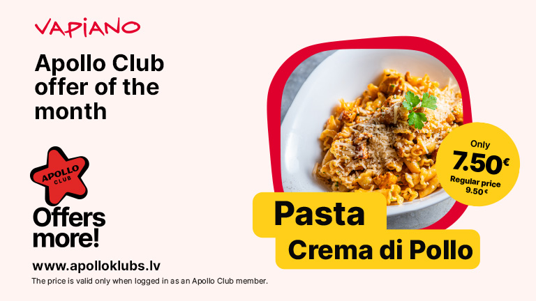 Special offer for Apollo Club members – Pasta Crema di Pollo for just €7.50!