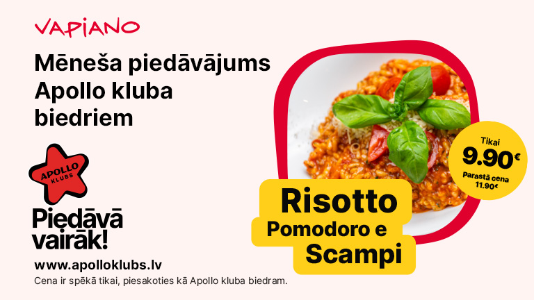Mēneša piedāvājums Apollo kluba biedriem – Risotto Pomodoro e Scampi tikai par 9.90 €